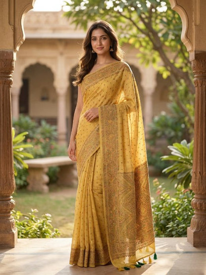 Zarika Mustard – Jamdani Pashmina Saree