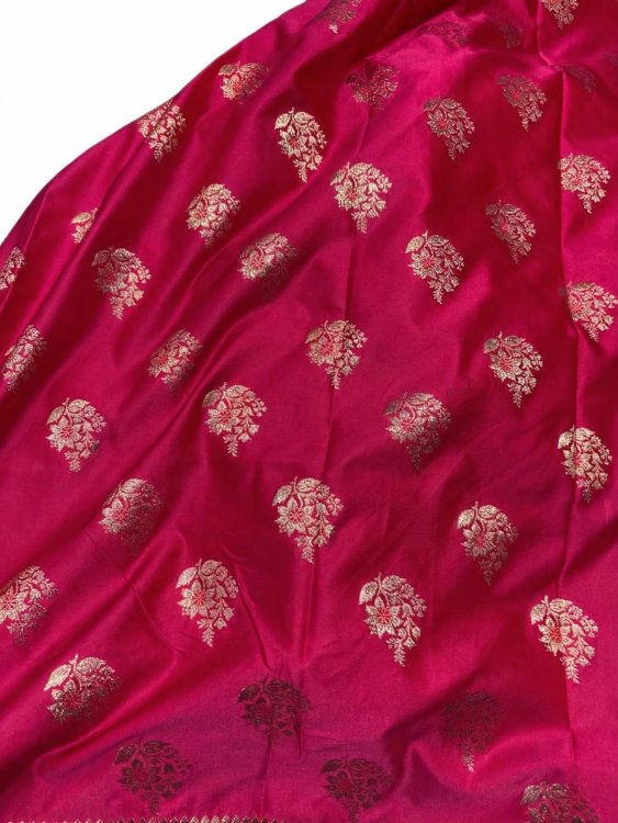 Rani Pink Banarasi Silk Saree with Gold Zari Motifs & Regal Border