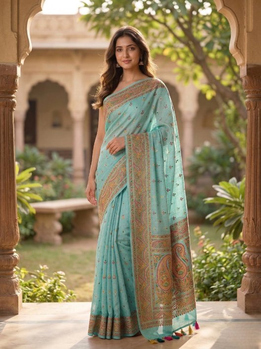 Gulnaar Mint – Jamdani Pashmina Saree