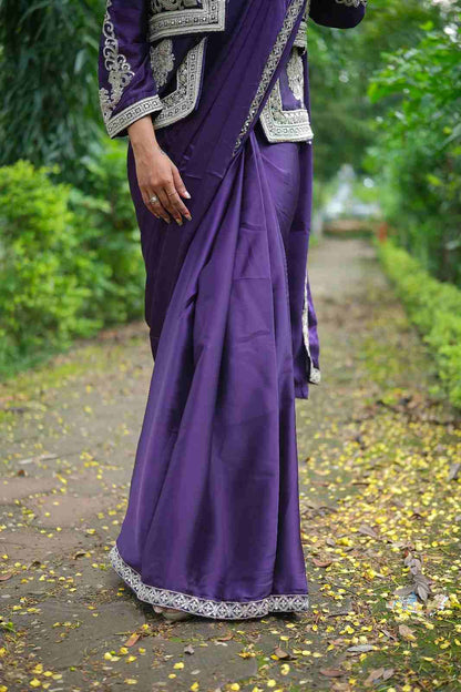 Royal Purple Indo-Western Saree with Ready-Made Blouse & Jacket