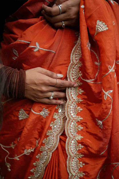 Gulnaar Orange Embroidered Saree