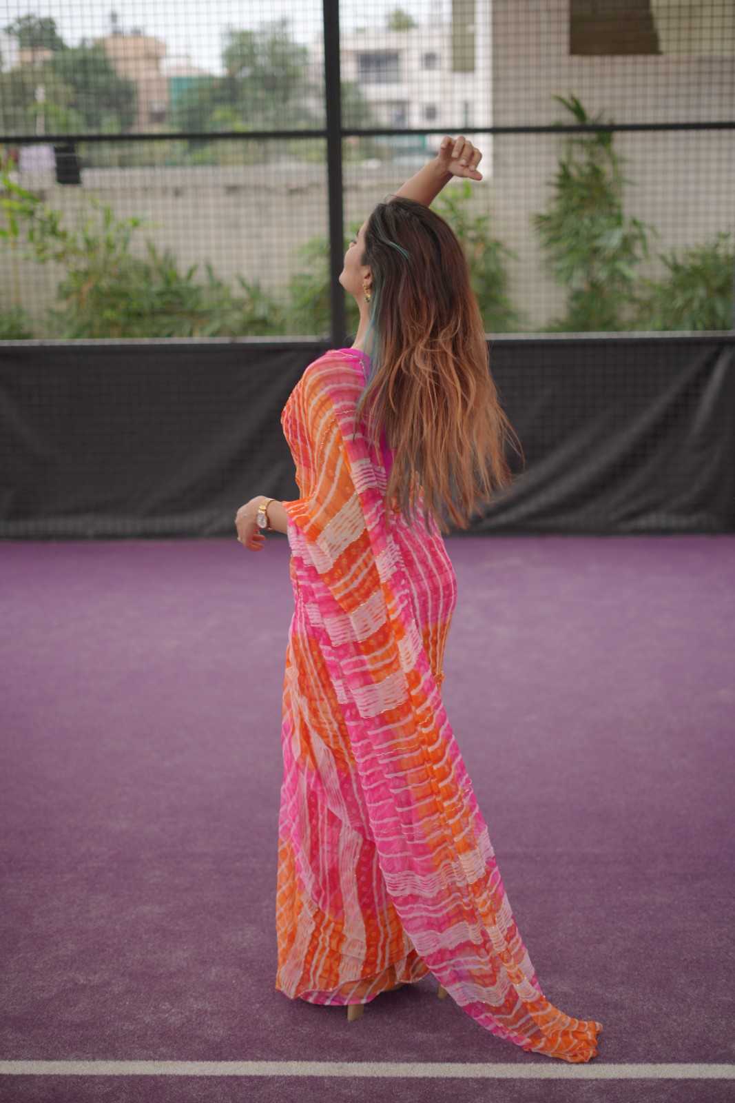 Sunset Leheriya Georgette Saree