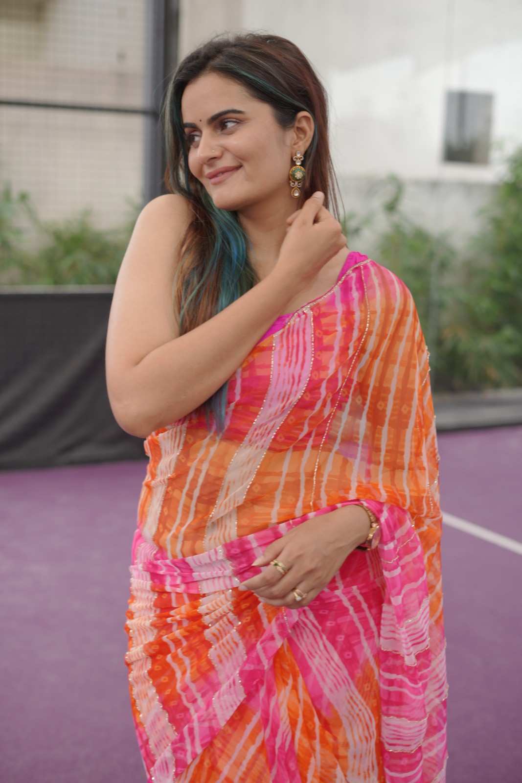 Sunset Leheriya Georgette Saree