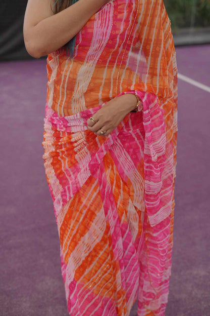 Sunset Leheriya Georgette Saree