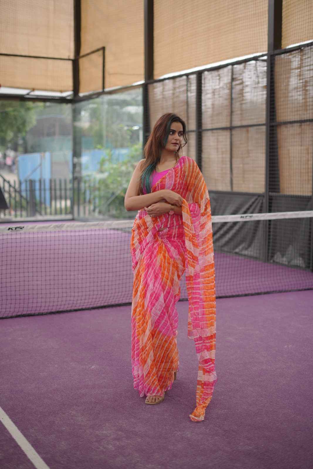 Sunset Leheriya Georgette Saree