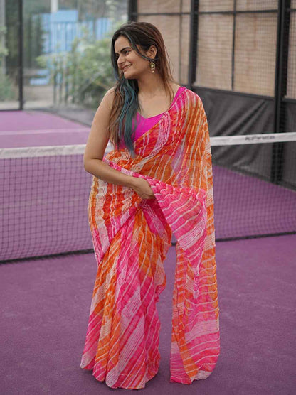Sunset Leheriya Georgette Saree