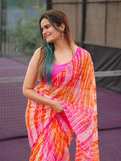 Sunset Leheriya Georgette Saree