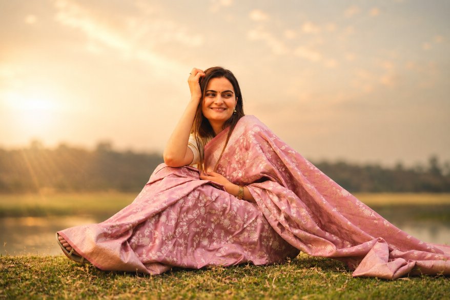 Blush Pink Woven Silk Saree with Gold Floral Zari & Elegant Border