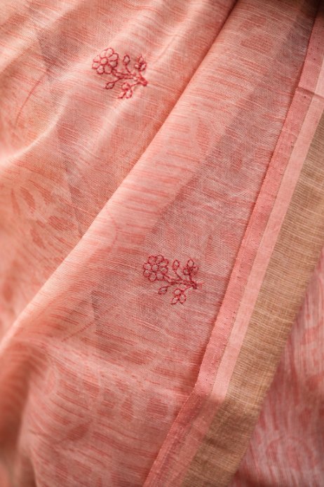 Dusty Rose Linen Cotton Saree with Subtle Buta Motifs & Elegant Border