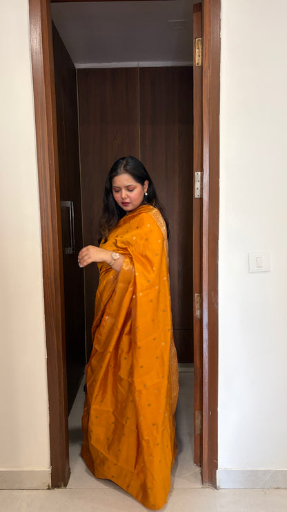 Mustard Yellow Banarasi Silk Saree with Rich Zari Border