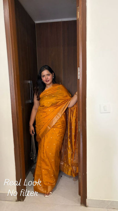 Mustard Yellow Banarasi Silk Saree with Rich Zari Border