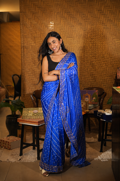 Royal Blue Bandhani Saree with Gota Patti Hand Work