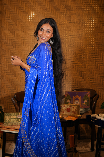 Royal Blue Bandhani Saree with Gota Patti Hand Work
