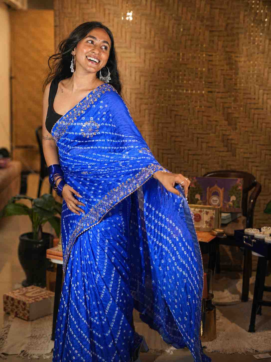 Royal Blue Bandhani Saree with Gota Patti Hand Work